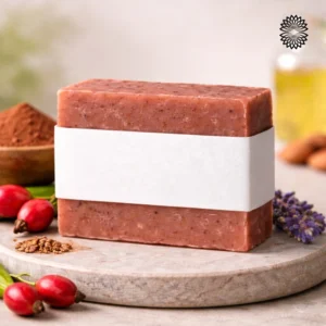 Jabón Purificante de Arcilla Roja Luz Azul, limpieza profunda, sólido, con Arcilla roja, Rosa mosqueta