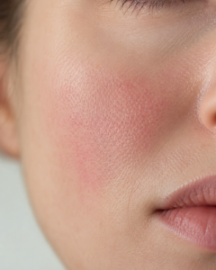 Piel facial sensible con rojeces suaves y signos sutiles de irritación