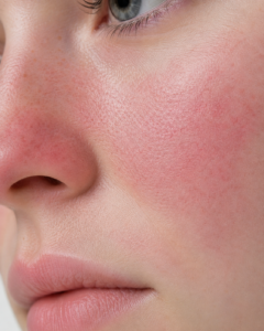 Piel sensible con textura natural y ligeros tonos rosados