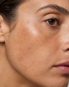 Piel facial con tono ligeramente irregular y luminosidad natural